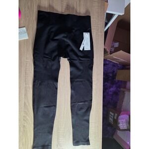 Fisoew Womens Black Seamless Ribbed High Waisted Activewear Leggings XXL NWT